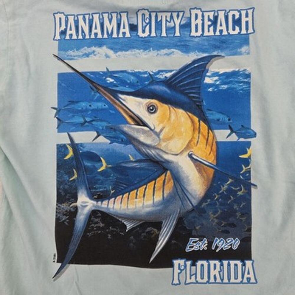 Panama City Beach Florida FL Marlin Fish T-Shirt Size Small Blue Short Sleeve